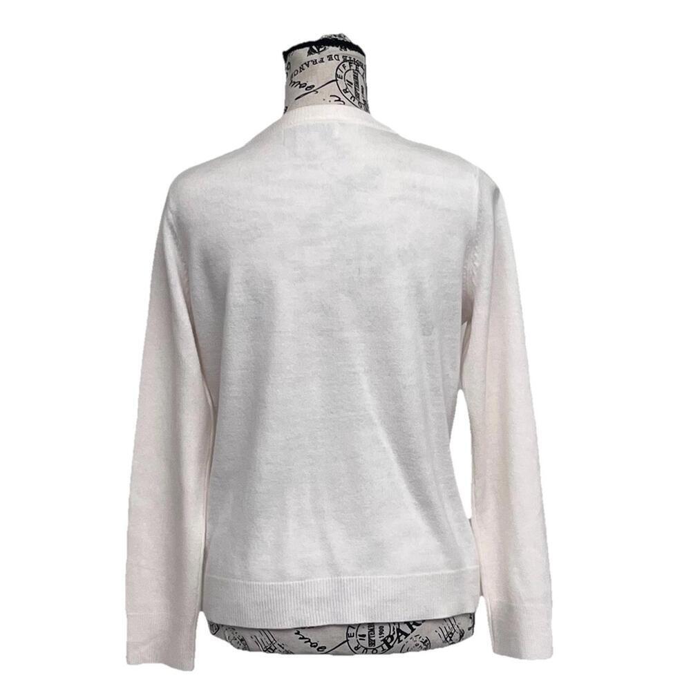 Sag Harbor Ivory Pearl Button Cardigan PM Petite Soft Classic Preppy Minimalist - Picture 5 of 9